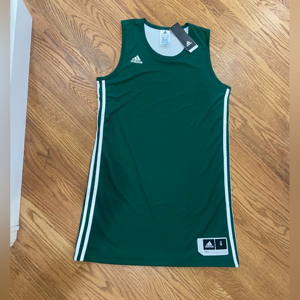 Adidas Originals  Dark Green Sleeveless jersey dress wi Stripes NWT small